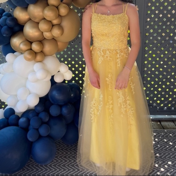 Yellow Aline Prom Dress - Picture 3 of 3